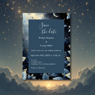 Elegante Midnight Blue and Gold Forest Wedding Einladung