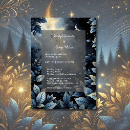 Elegante Midnight Blue and Gold Forest Wedding Einladung