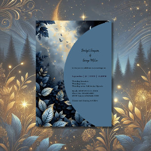 Elegante Midnight Blue and Gold Forest Wedding Einladung