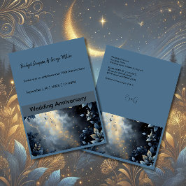 Elegante Midnight Blue and Gold Forest Wedding Einladung