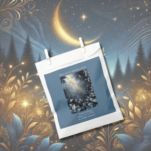 Elegante Midnight Blue and Gold Forest Wedding Geschenktütchen