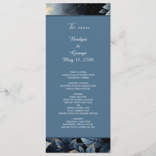 Elegante Midnight Blue and Gold Forest Wedding Programm (Vorderseite)
