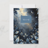 Elegante Midnight Blue and Gold Forest Wedding RSVP Karte (Rückseite)