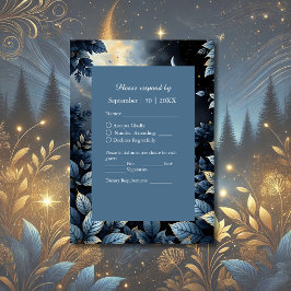 Elegante Midnight Blue and Gold Forest Wedding RSVP Karte