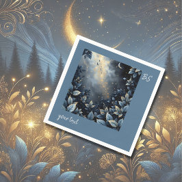 Elegante Midnight Blue and Gold Forest Wedding Serviette