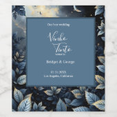 Elegante Midnight Blue and Gold Forest Wedding Weinetikett (Einzelnes Label)