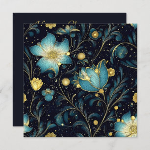 Elegante Midnight Blue & Gold Floral Christmas Feiertagskarte