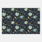 Elegante Midnight Blue & Gold Floral Christmas Geschenkpapier Set (Vorderseite 2)