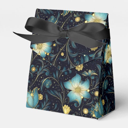 Elegante Midnight Blue & Gold Floral Christmas Geschenkschachtel (Vorderseite)