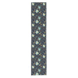 Elegante Midnight Blue & Gold Floral Christmas Kurzer Tischläufer