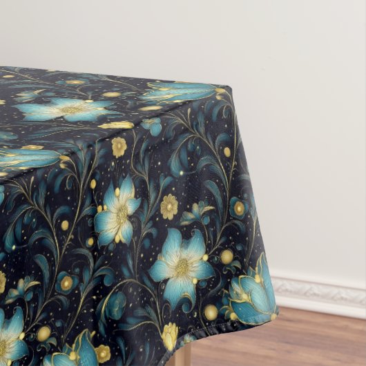 Elegante Midnight Blue & Gold Floral Christmas Tischdecke (Beispiel)