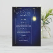 Elegante Midnight Blue Mason Jar Wedding Menu Card Einladung (Stehend Vorderseite)