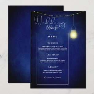 Elegante Midnight Blue Mason Jar Wedding Menu Card Einladung