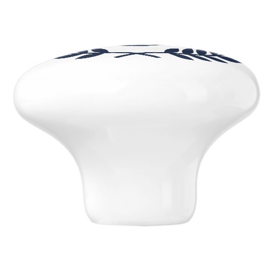 Elegante Midnight Blue Wreath Wappen Monogram Keramikknauf (Seitenansicht)