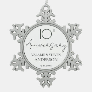 Elegante Minimal 10-jährige Hochzeit-Keramik Schneeflocken Zinn-Ornament