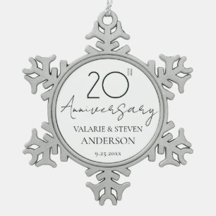 Elegante Minimal 20 Jahre Jubiläum Hochzeit Kerami Schneeflocken Zinn-Ornament