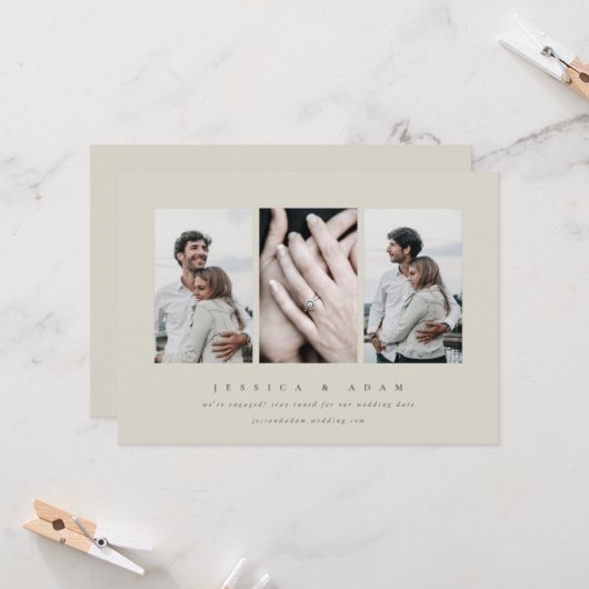 Elegante Minimal 3 Foto Verlobung Ankündigung (Vorderseite/Rückseite Beispiel)