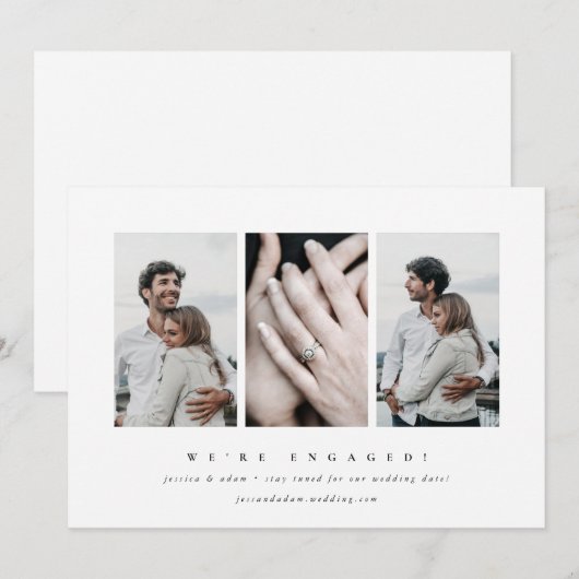 Elegante Minimal 3 Foto Verlobung Ankündigung (Vorne/Hinten)