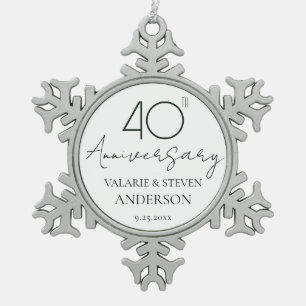 Elegante Minimal 40 Jahre Jubiläum Hochzeit Kerami Schneeflocken Zinn-Ornament