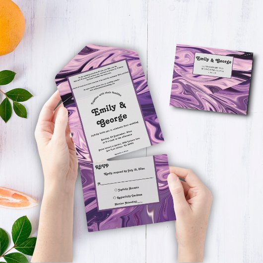 Elegante Minimal Abstrakt Paint Blue Galaxy Hochze All In One Einladung