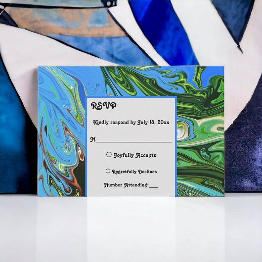 Elegante Minimal Abstrakte blaue Farbe Hochzeit RSVP Karte