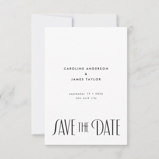Elegante Minimal Art Deco Typografie Hochzeit Save The Date (Vorderseite)