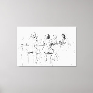 Elegante Minimal Bar Scene Sketch - Premium Leinwanddruck