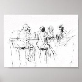 Elegante Minimal Bar Scene Sketch - Premium Poster