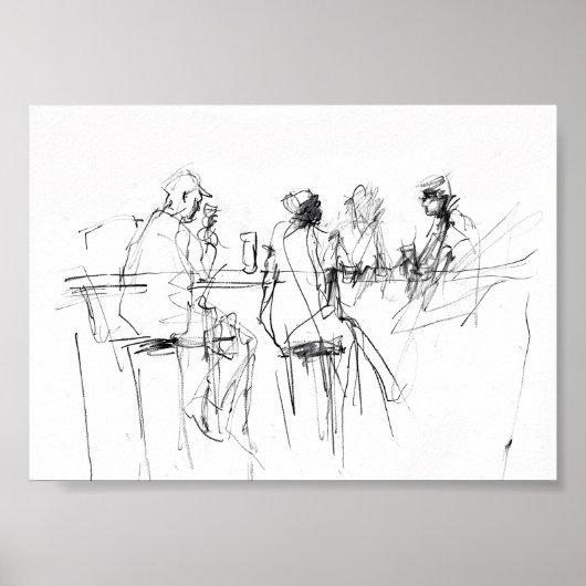 Elegante Minimal Bar Scene Sketch - Premium Poster (Vorne)