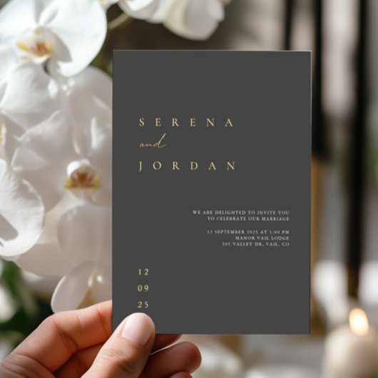 Elegante Minimal Black Foil Hochzeitsreise Folieneinladung