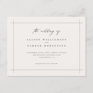 Elegante Minimal Black & Ivory Typografy Wedding Einladungspostkarte