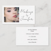 Elegante Minimal Black Script Foto Makeup Visitenkarte (Vorne/Hinten)
