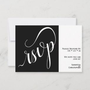 Elegante Minimal Black & White Calligraphy Wedding RSVP Karte