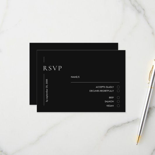 Elegante Minimal Black & White Wedding RSVP Karte (Vorderseite/Rückseite Beispiel)