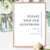 Elegante Minimal Blue Wedding Guest Book Sign Poster