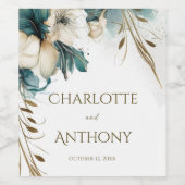 Elegante Minimal Blumengrün Aquamarine GoldWedding Weinetikett (Einzelnes Label)