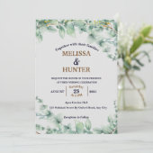 Elegante Minimal Blumengrün Watercolor Hochzeit Einladung (Stehend Vorderseite)