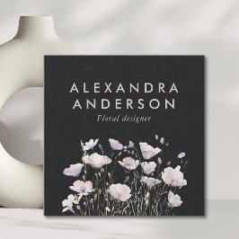 Elegante Minimal Boho Rosa Wildblumen Wasserfarben Quadratische Visitenkarte