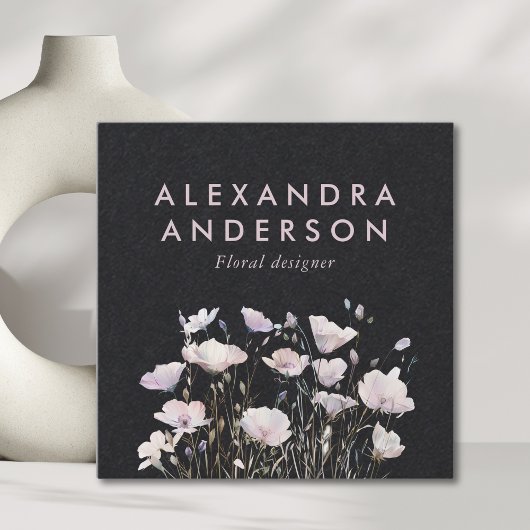 Elegante Minimal Boho Rosa Wildblumen Wasserfarben Quadratische Visitenkarte
