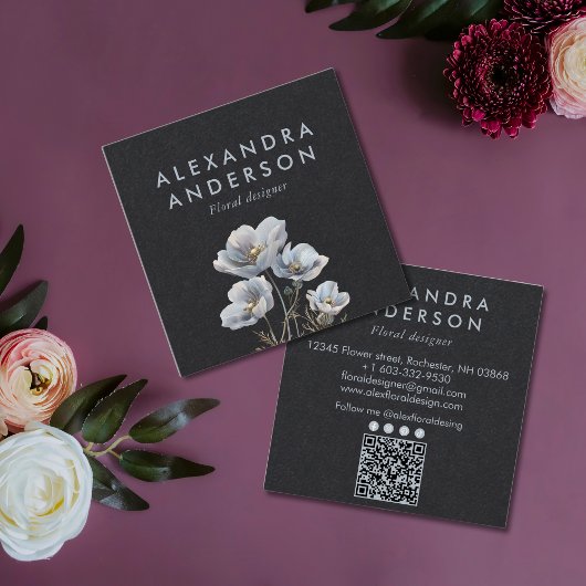 Elegante Minimal Boho Wildblumen Quadratische Visitenkarte