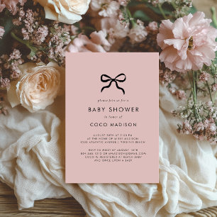 Elegante Minimal Bow Baby Dusche Einladung Postkarte