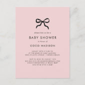 Elegante Minimal Bow Baby Dusche Einladung Postkarte (Vorderseite)
