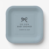 Elegante Minimal Bow Blue Boy Baby Shower Pappteller (Vorderseite)