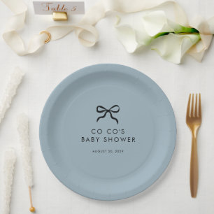Elegante Minimal Bow Boy Baby Shower Pappteller