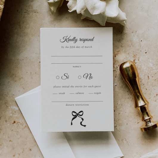 Elegante Minimal Bow Wedding RSVP Karte