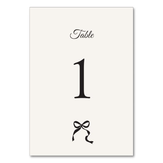 Elegante Minimal Bow Wedding Tischnummer (Vorderseite)
