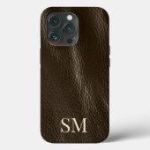 Elegante Minimal Braune Leder Monogramm-Initialen Case-Mate iPhone Hülle (Rückseite)