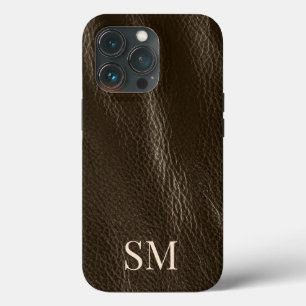 Elegante Minimal Braune Leder Monogramm-Initialen Case-Mate iPhone Hülle