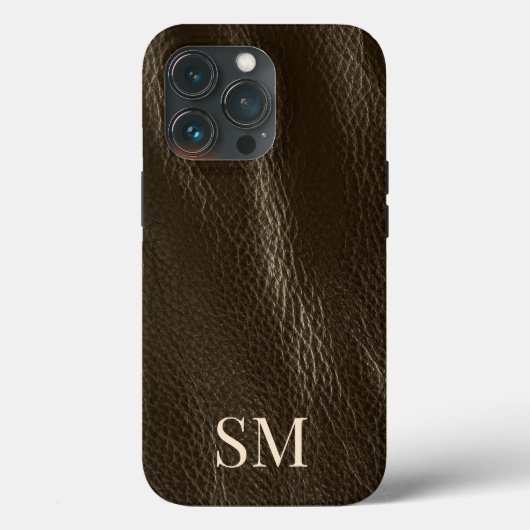 Elegante Minimal Braune Leder Monogramm-Initialen Case-Mate iPhone Hülle (Rückseite)