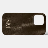 Elegante Minimal Braune Leder Monogramm-Initialen Case-Mate iPhone Hülle (Rückseite (Horizontal))